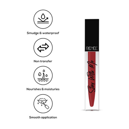 RENEE Stay With Me Matte Liquid Lipstick - Mad For Maroon, 5ml