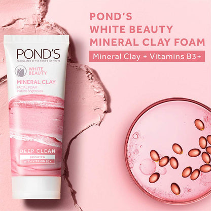 Pond's White Beauty Mineral Clay Instant Brightness Face wash Foam - 90g