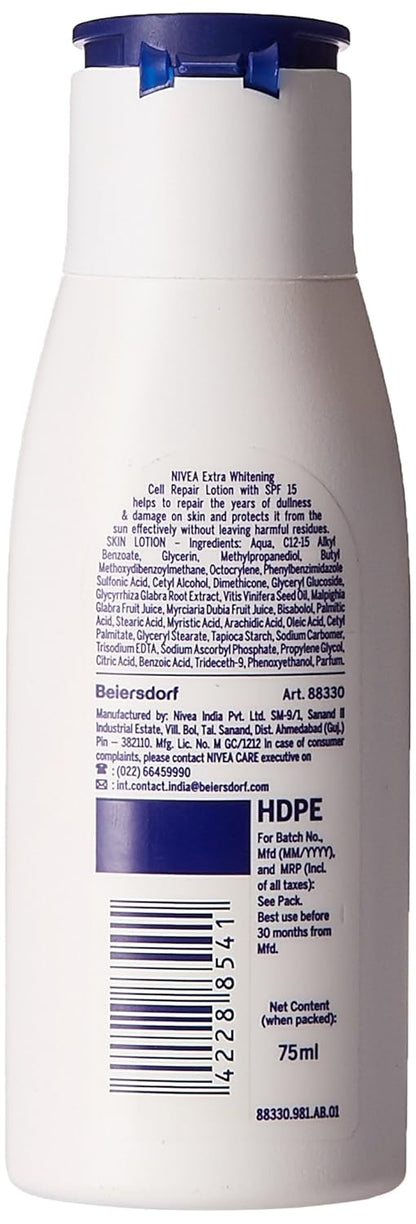 NIVEA Body Lotion, Extra Whitening Cell Repair SPF 15 - 75ml