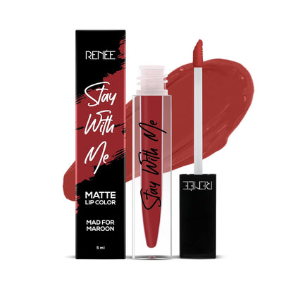 RENEE Stay With Me Matte Liquid Lipstick - Mad For Maroon, 5ml