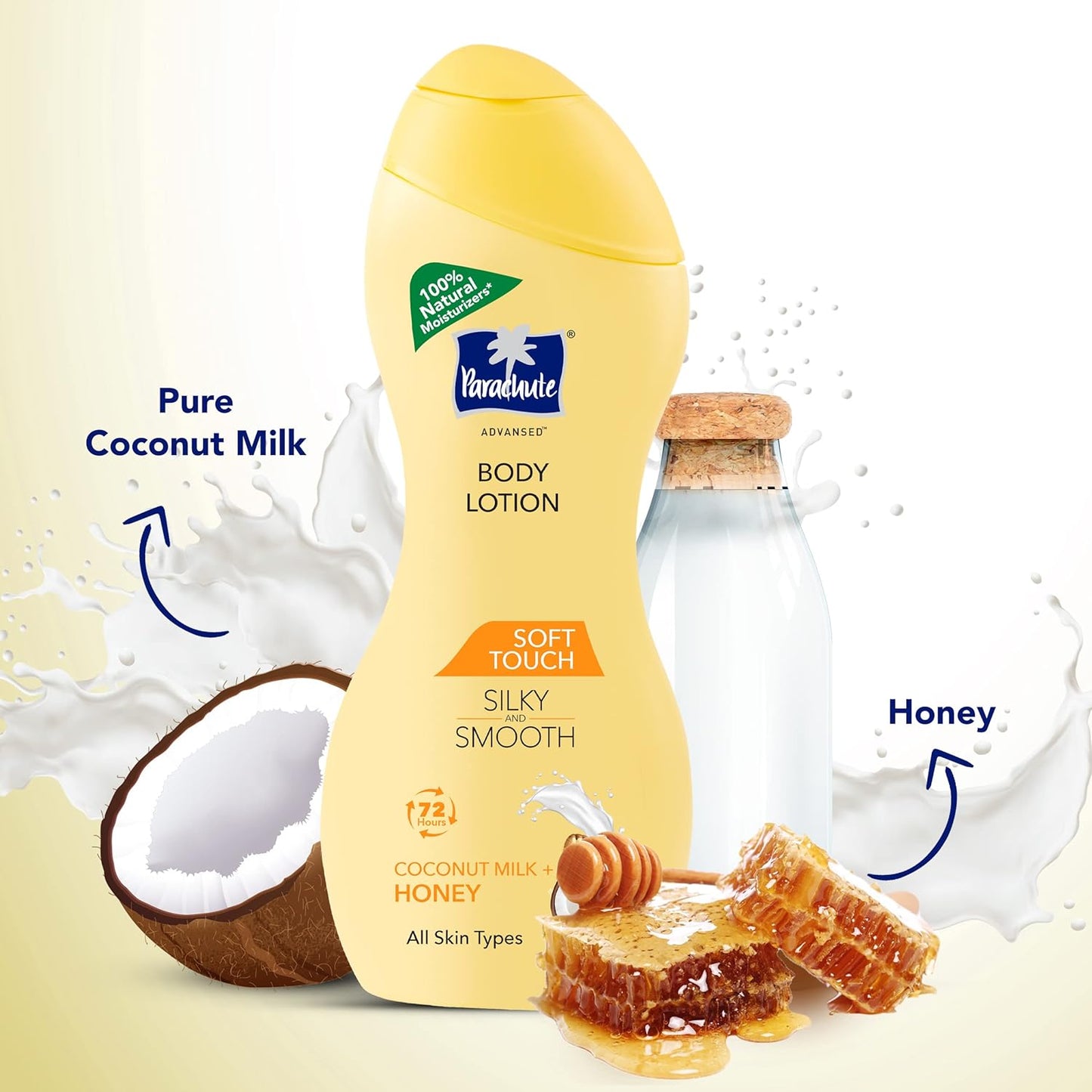 Parachute Advansed Soft Touch Body Lotion for Women & Men, All Skin types, 250ml | Pure Coconut Milk & Honey, 100% Natural, 72h Moisturisation