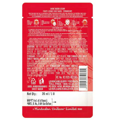 Lakme Blush & Glow Fruity-Licious Sheet Mask, Strawberry 20 ml